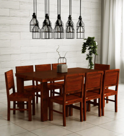 Acropolis Solid Wood 8 Seater Dining Set in Honey Oak Finish